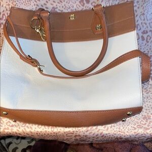 Emma Fox Leather Brown and White Tote Bag